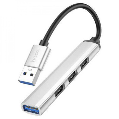 USB-хаб Hoco HB26 USB to USB3.0+USB2.0*3 Серебряный