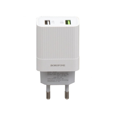Сетевое зарядное (СЗУ) Устройство Borofone BA39A QC3.0 Micro 2USB 18W Белый