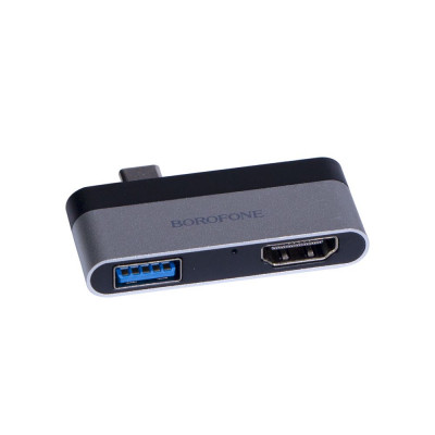 Переходник Type-C to HDMI to USB3.0 Borofone DH2 Стальной-Чёрный