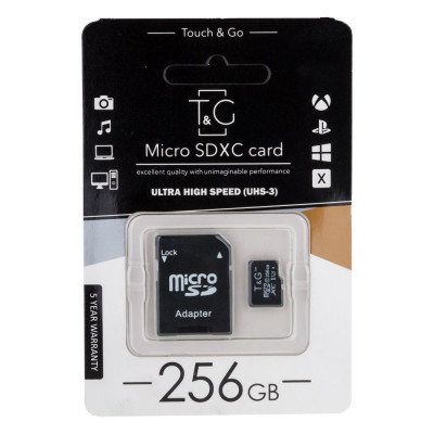 Карта памяти T&G MicroSDXC 256GB UHS-3 10 Class & Adapter Чёрный